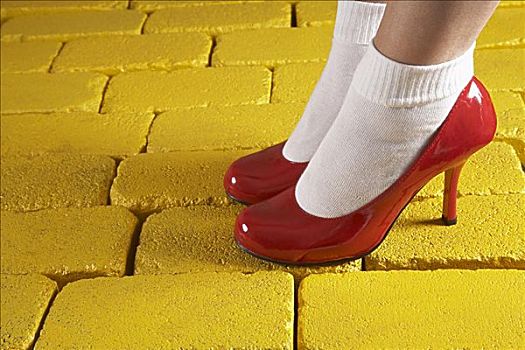 红色,鞋,黄色,砖