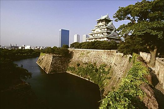 城堡,护城河,大阪城,大阪,日本