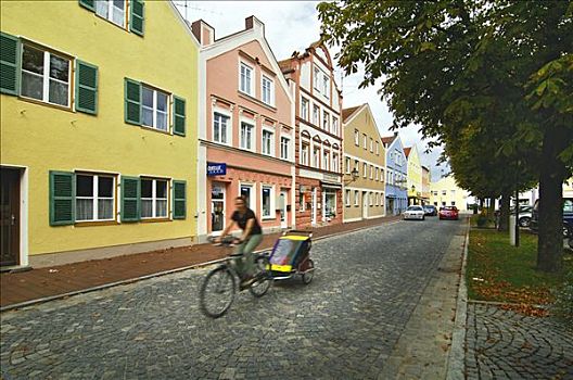 骑车,街上,鹅卵石,人行道,上巴伐利亚,德国