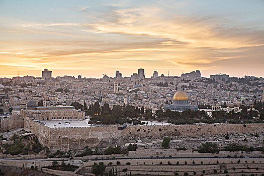 风景,上方,城市,金色,圆顶清真寺,耶路撒冷,以色列
