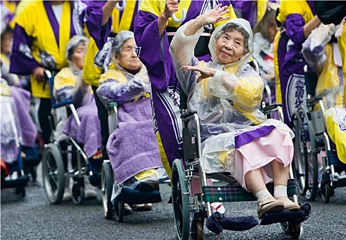 老人,日本人,节日,舞者,轮椅