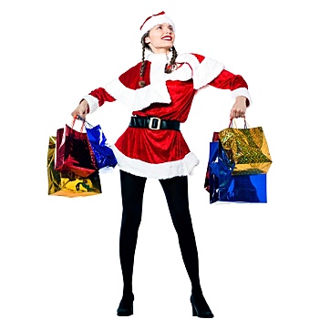 女人,圣诞老人,圣诞购物