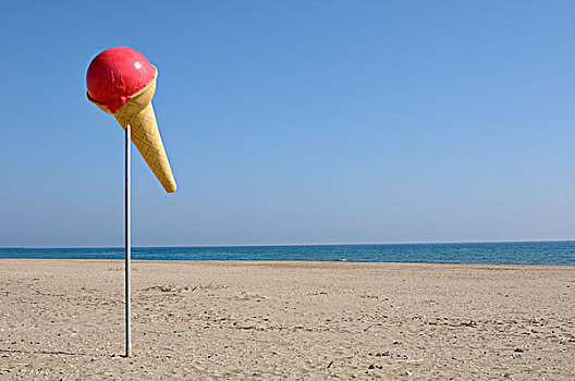 冰淇淋蛋卷,杆,海滩