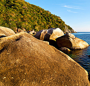 石头,泰国,苏梅岛,湾,抽象,蓝色泻湖,水中,华南