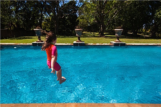 女孩,跳跃,游泳池,夏天