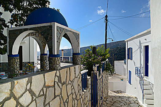 蓝色,球形,入口,教堂,小路,山村,纳克索斯岛,基克拉迪群岛,希腊