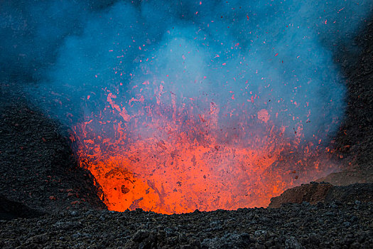 动作,火山岩,喷发,火山,堪察加半岛,俄罗斯,欧洲