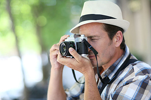 摄影师,拍摄,旧式,摄像机,城镇