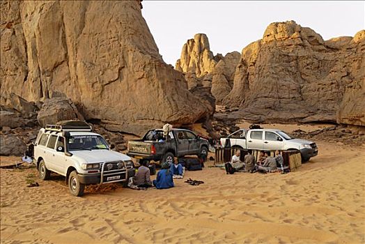 营地,阿尔及利亚,撒哈拉沙漠,北非