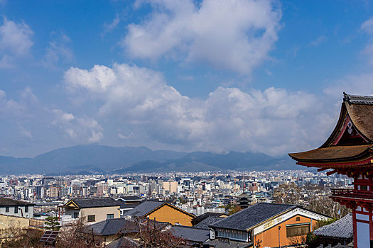 日本京都清水寺视角俯拍城市全景