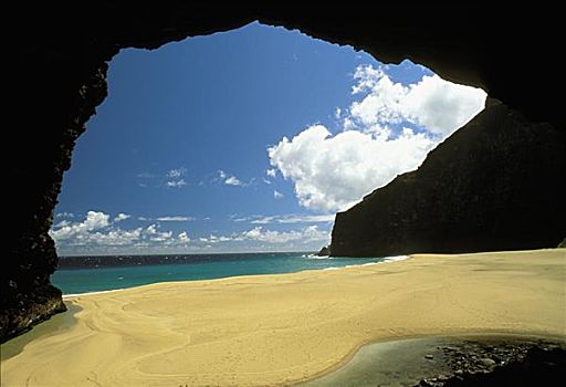 夏威夷,考艾岛,纳帕利海岸,海滩,隔绝,风景,石头,拱形