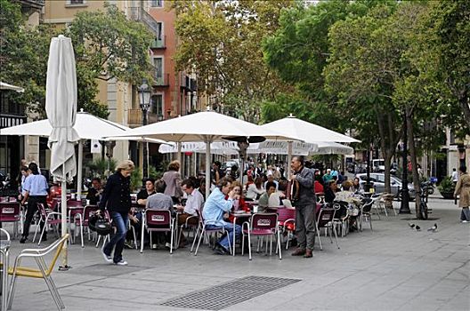 人,街道咖啡店,餐馆,区域,巴塞罗那,加泰罗尼亚,西班牙,欧洲