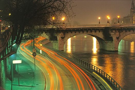 巴黎,俯视图,蓬皮杜,道路,桥,前灯