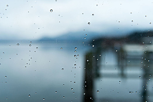 窗户,雨滴,湖,风景