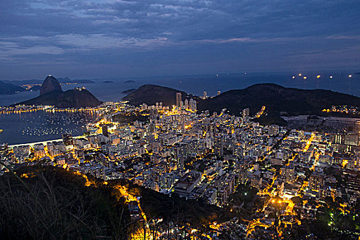 光亮,里约热内卢,晚上,城市,巴西