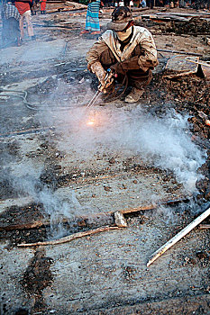 工人,手电筒,钢铁,盘子,防护装备,孟加拉,可靠,产业,五月,2006年