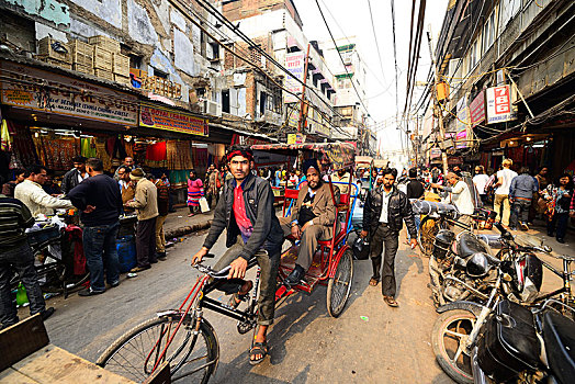 人力车,道路交通,老德里,德里,印度,亚洲