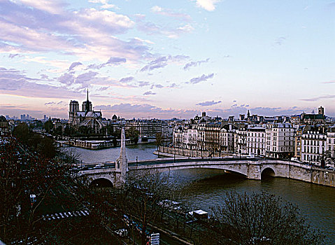 法国,巴黎,全视图,阿拉伯世界学院,塞纳河,日落