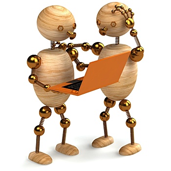 木头,男人,橙色,笔记本电脑