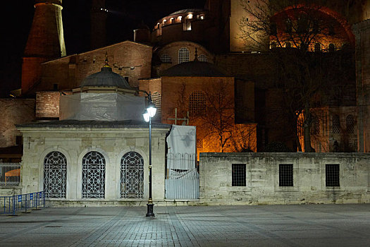 圣索菲亚教堂,光亮,路灯柱,夜晚,伊斯坦布尔,土耳其