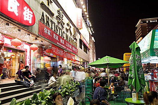 人群,市场,夜晚,王府井,北京,中国