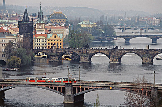 捷克共和国,布拉格,桥,风景,河,老城,大幅,尺寸