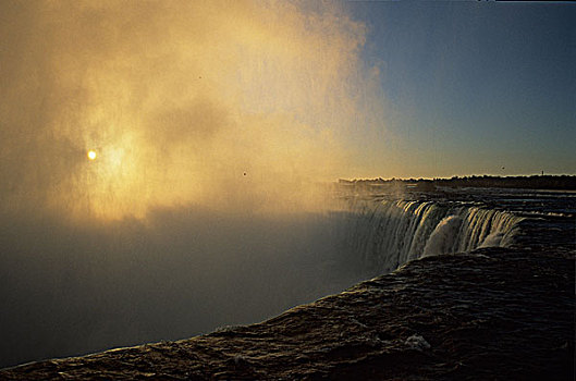 日出,上方,薄雾,尼亚加拉瀑布,安大略省,加拿大