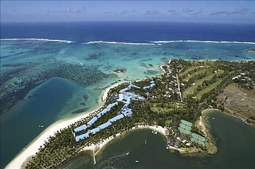 航拍,珊瑚礁,酒店,毛里求斯,非洲