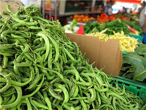 翠绿,豆,蔬菜,市场
