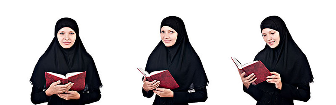 年轻,穆斯林,女学生,书本