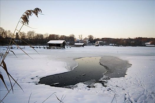 船库,冰冻,湖,基姆湖,冬天,巴伐利亚,德国