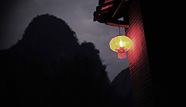 仰视,灯笼,悬挂,房子,屋顶,夜晚,中国