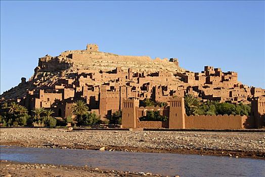 传统,建筑,要塞,河,山,斜坡,摩洛哥