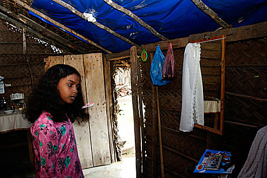 女孩,竹子,住房,露营,斯里兰卡,家庭,北方,释放,虎,泰米尔人,十一月,2007年