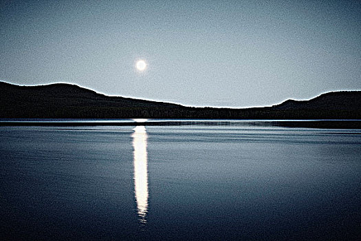 满月,上方,高山湖,瑞典