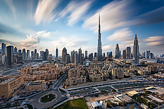 城市,迪拜,阿联酋,哈利法,摩天大楼,建筑,前景