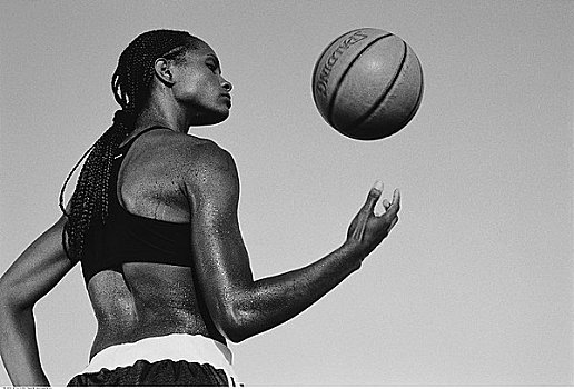 女人,玩,篮球,户外