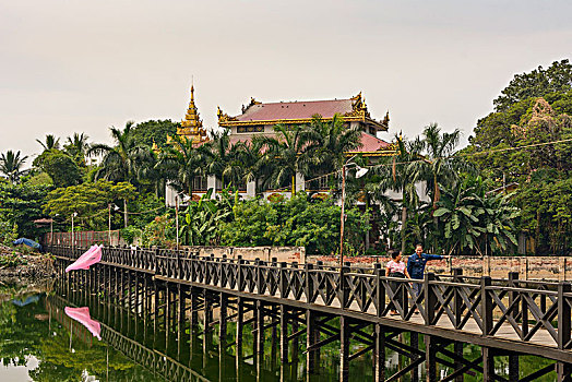 曼德勒,柚木,步行桥,运河,区域,缅甸