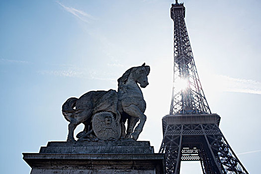 马,雕塑,埃菲尔铁塔,巴黎,法国