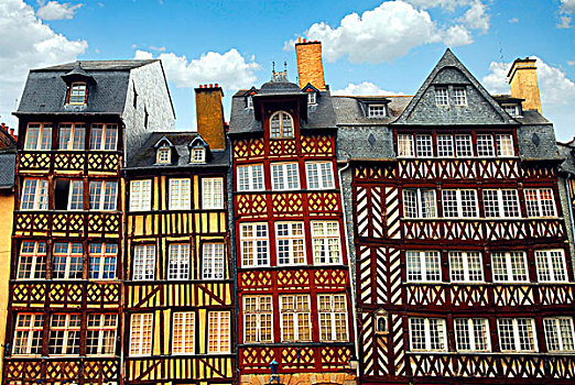 排,弯曲,中世纪,房子,雷恩,法国