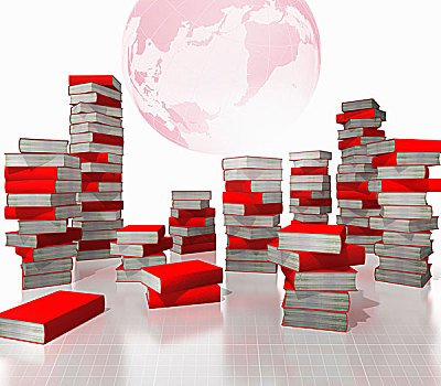 一堆,红色,书本,地球