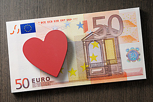 心形,50欧元钞票,棚拍