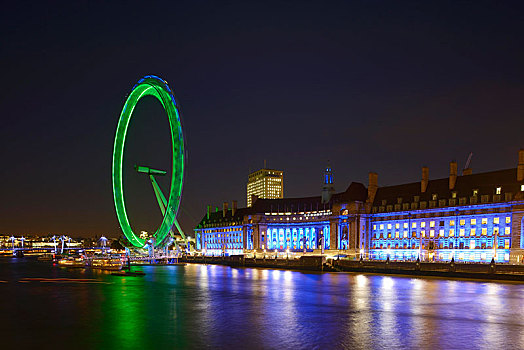 伦敦眼,霓虹灯,夜晚,伦敦,英格兰,英国,欧洲