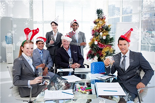 头像,微笑,企业团队,戴着,新奇,圣诞节,帽子
