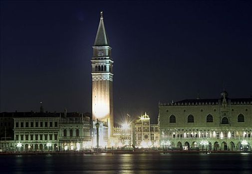 威尼斯,夜晚,钟楼,意大利