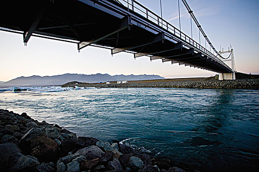 桥,上方,杰古沙龙湖,结冰,泻湖,冰岛