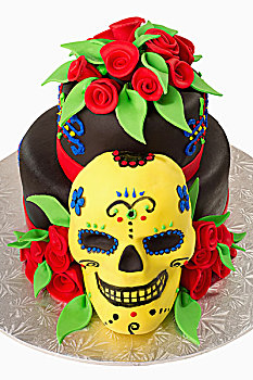 蛋糕,装饰,骨骼,面具,红色,玫瑰形饰物,墨西哥,亡灵节,假日,艾伯塔省,加拿大
