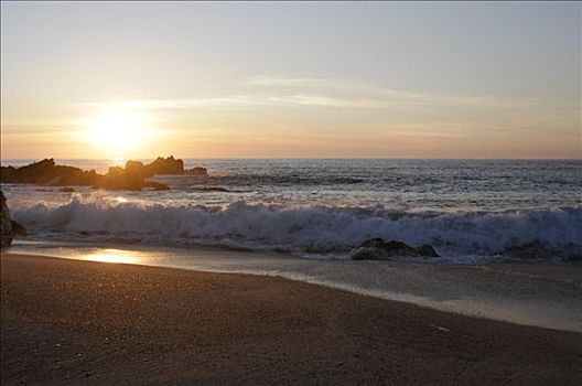 日落,海滩,别墅,北方,葡萄牙,欧洲
