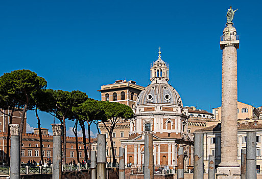 古罗马广场,柱子,圣马利亚,洛雷托,十月,早晨,罗马