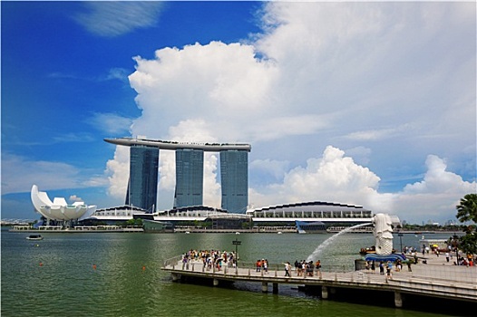 新加坡,中心,鱼尾狮,摩天大楼
